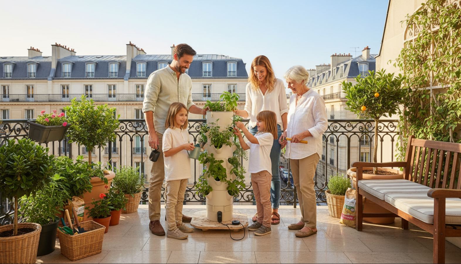 Groupe de personnes jardinant ensemble autour d'une colonne
